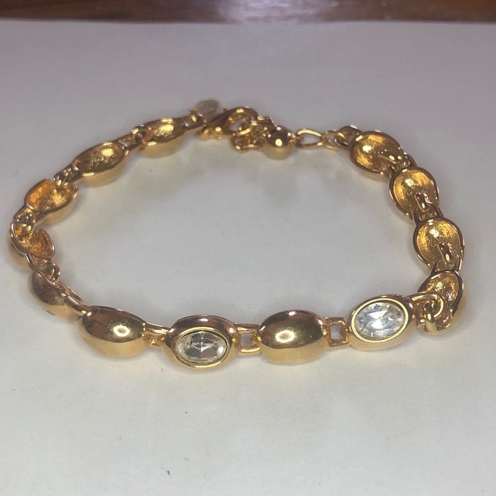 Vintage 90s Princess House "Luminess" Swarovski Crystals Gold Tone Bracelet 7.5”